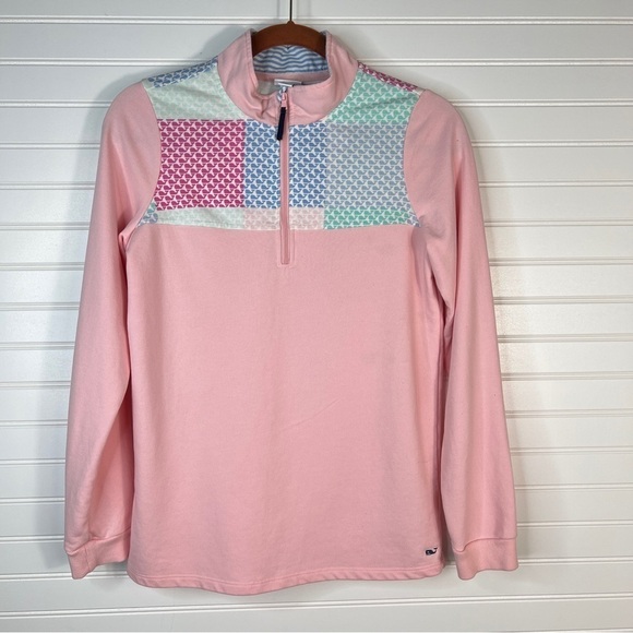Vineyard Vines for Target Girl 1/4 Zip Pink Pullover Patchwork Whale Sz XL 14-16 - Picture 1 of 10